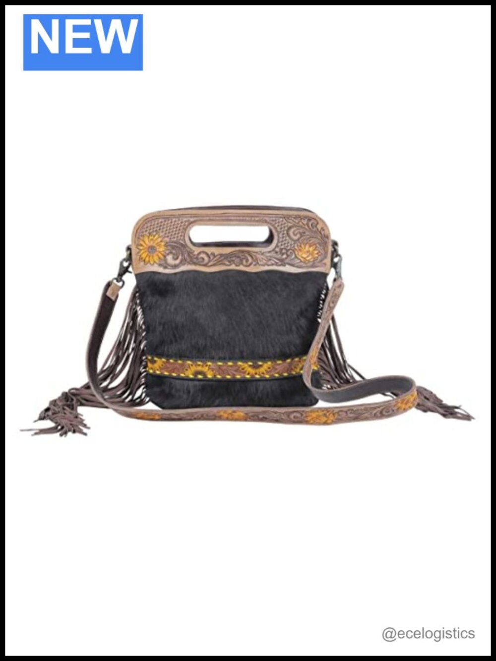 Hand-Tooled Velvet Shoulder Bag with Leather Trim - Lightweight Canvas Purse -
